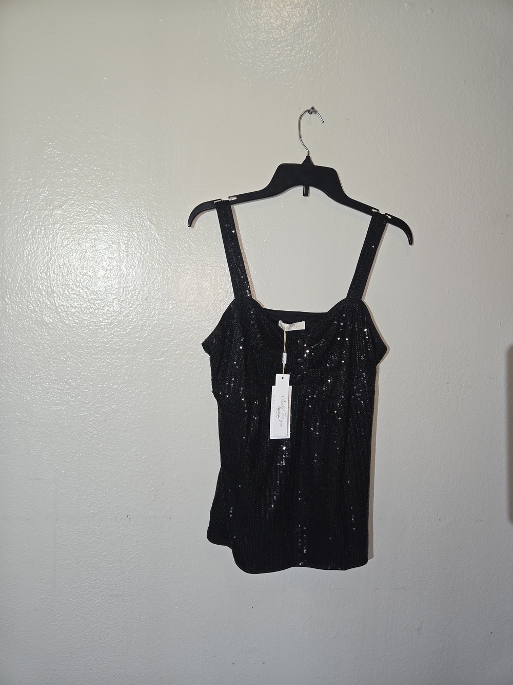 NEW Belle Poque Black Sequin Tank Top Party Sparkly Sleeveless Blouse Size L